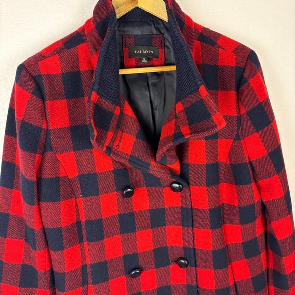 Talbots Red Buffalo Plaid Wool Coat Preppy Classic - Picture 3 of 8